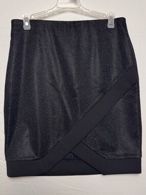 Express Vintage Y2K Black Sparkle Diagonal Overlap Vampy Mini Cocktail Skirt S